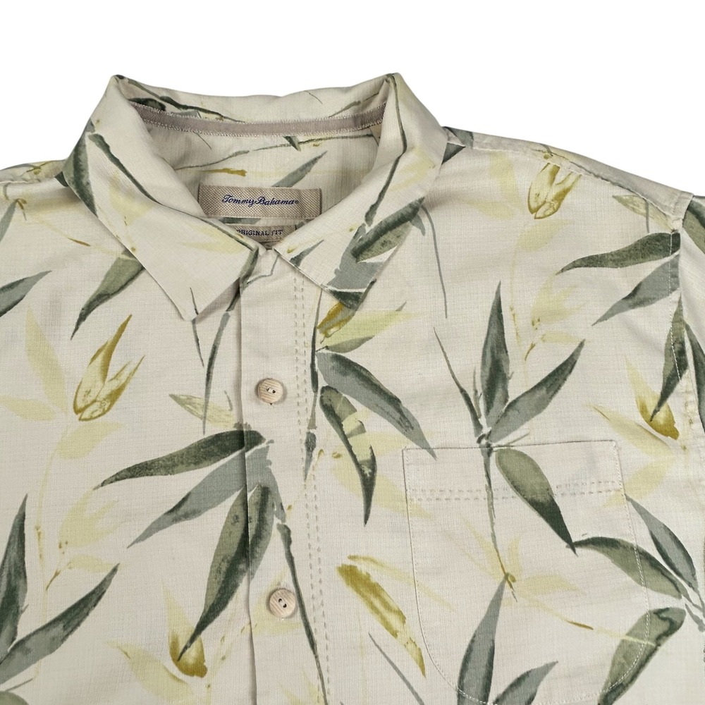VTG Tommy Bahama Hawaiian Button Down Silk Blend Tropical Camp Shirt Yellow XL